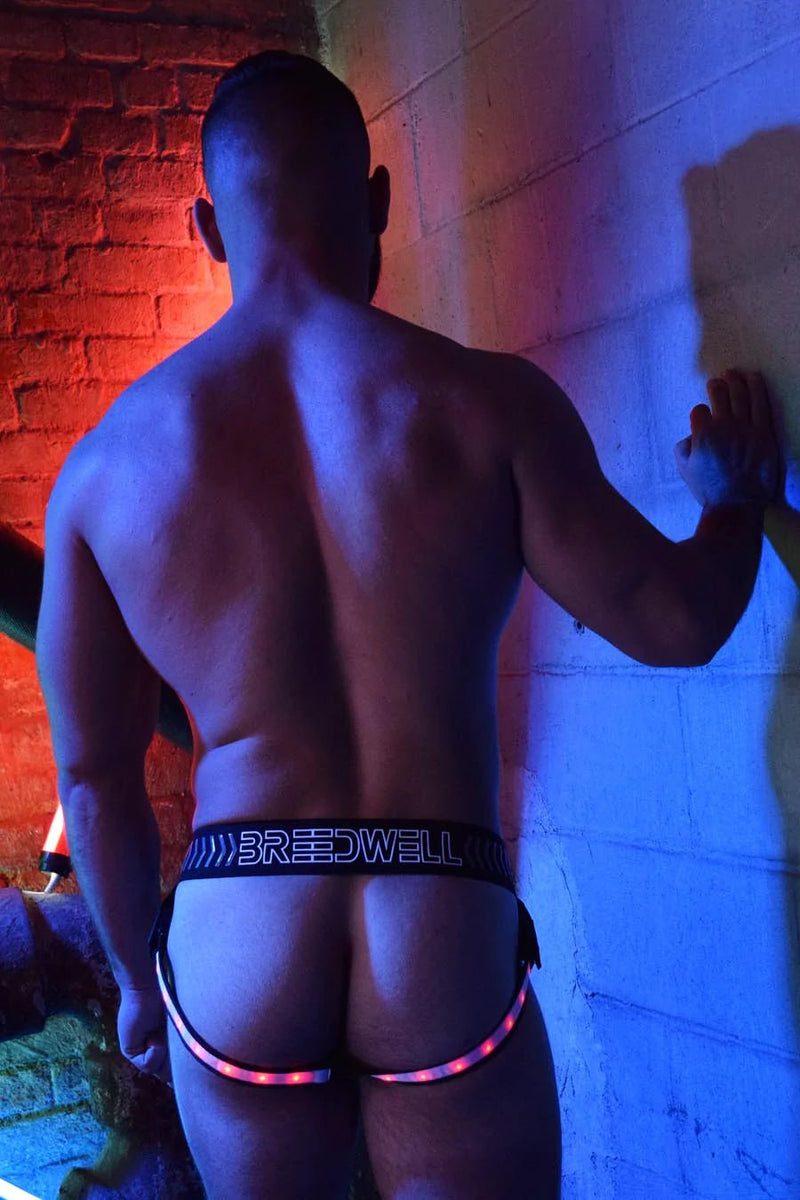 BREEDWELL RAVE LEGSTRAP JOCK SYSTEM 9 LED COLORS WHITE POUCH 11 - SexyMenUnderwear.com