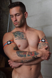 BREEDWELL Reflector Armbands Iridescent Foil Stripe Knit Neon Orange 35 - SexyMenUnderwear.com
