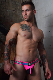 BREEDWELL Reflector Jock With Two D-Rings & Foil Stripe Knitted Neon Pink - SexyMenUnderwear.com