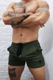 BREEDWELL Short Cruiser Perforated Fully Lined Shorts Secret Pockets Army Green - SexyMenUnderwear.com
