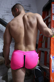 BREEDWELL Short Exposer Circuit 2-Pockets Full Front-to-Back Zipper Neon Pink - SexyMenUnderwear.com