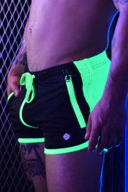 BREEDWELL Shorts Rear Ender Circuit Full Zippered Front Pockets Neon Green 17 - SexyMenUnderwear.com