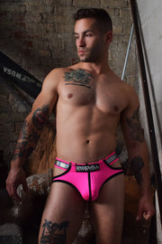 BREEDWELL SIDE-CUT BRIEF REFLECTOR WITH TWO D-RINGS NEON PINK BRIEFS 29 - SexyMenUnderwear.com