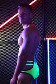 BREEDWELL SIDE-CUT BRIEFS REFLECTOR WITH TWO D-RINGS NEON GREEN 29 - SexyMenUnderwear.com