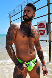 BREEDWELL Swim-Brief Cruiser 3d Logo Stripe Detail Mesh Panels Green Neon 10 - SexyMenUnderwear.com