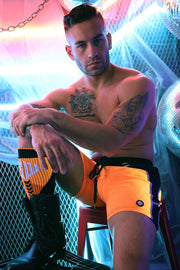 BREEDWELL Swimwear AKIRA Blacklight UV Reflective Neon Orange Swim Shorts - SexyMenUnderwear.com