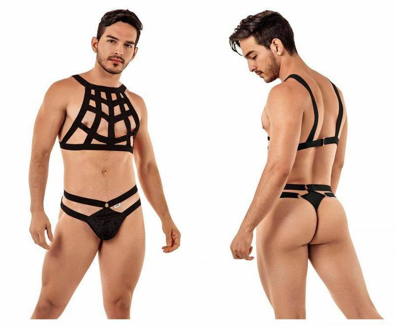 CANDYMAN Cage Harness Thong Stretchy Microfiber Black 99419 8 - SexyMenUnderwear.com