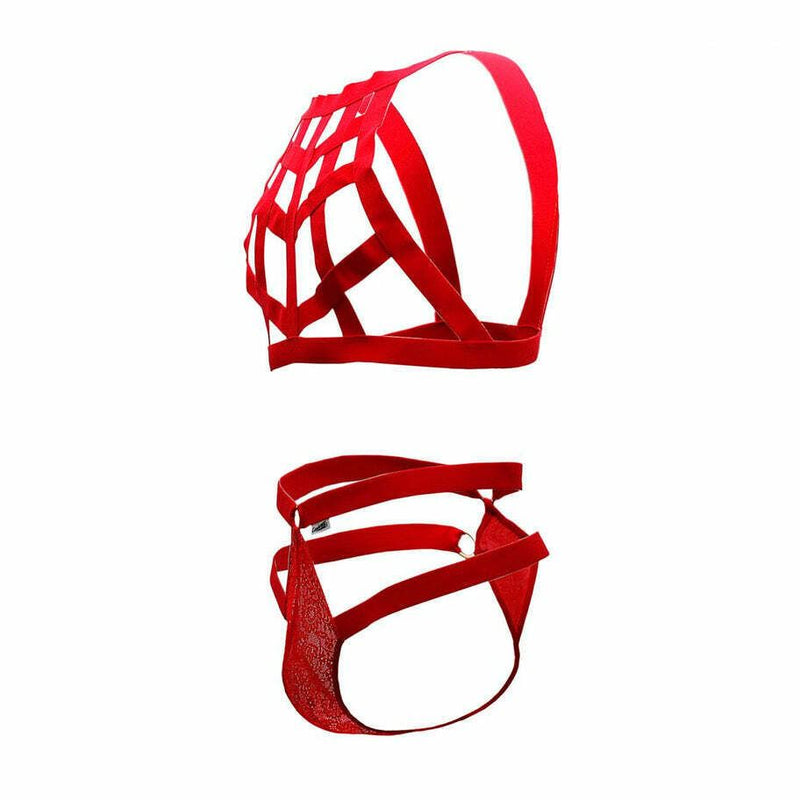 CANDYMAN Cage Harness Thong Stretchy Microfiber Red 99419 8 - SexyMenUnderwear.com