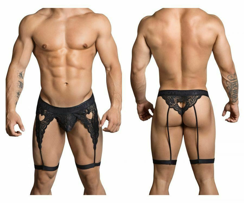 CANDYMAN Lace Garter Thong See-Through Elastic Waistband Black 99310 9 - SexyMenUnderwear.com
