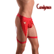 CANDYMAN Lace Garter Thong See-Through Elastic Waistband Red 99310 9 - SexyMenUnderwear.com
