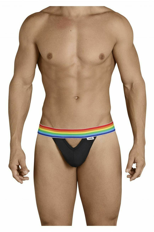 CANDYMAN Pride Thongs Romantic Sexy Gay Rainbow Flag Black 99388 1 - SexyMenUnderwear.com