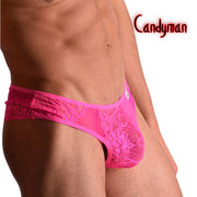 CANDYMAN Thong Lace Mesh Transparent Lingerie Sexy Pink 99385 3 - SexyMenUnderwear.com
