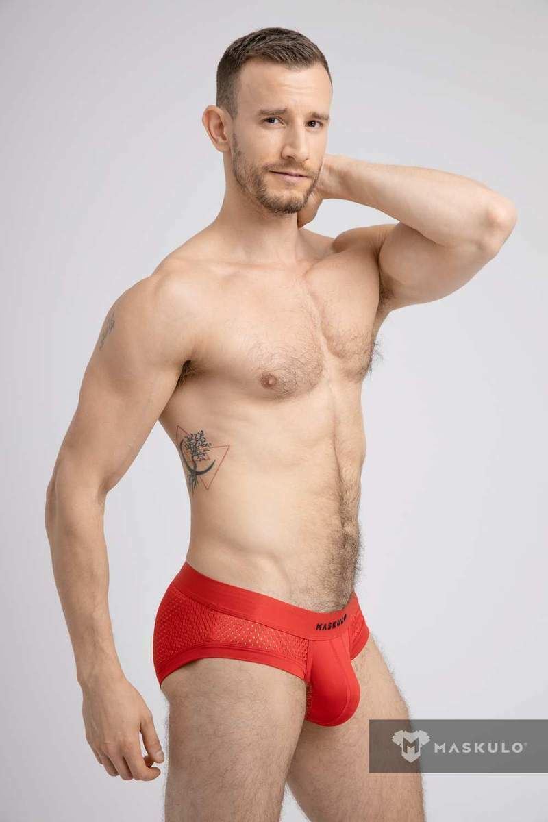 Casual Briefs Classic MASKULO Breathable Microfiber Mesh Brief RED BR072-10 15 - SexyMenUnderwear.com