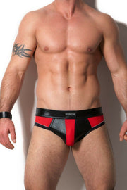 Destructive Fetish Brief Ergonomic Leather Pouch Extremely Breathable Red Mesh 8 - SexyMenUnderwear.com