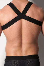 DESTRUCTIVE FETISH Harness Black Rubber Stretchy Nylon 1DHS-01 8 - SexyMenUnderwear.com
