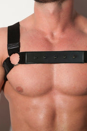 DESTRUCTIVE FETISH Harness Black Rubber With Rivets Stretchy Nylon 1DHS-03 - SexyMenUnderwear.com