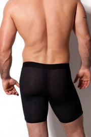 Destructive Fetish Mesh Boxer Short Breathable Metal Ring Black & Silver 4 - SexyMenUnderwear.com