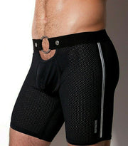 Destructive Fetish Mesh Boxer Short Breathable Metal Ring Black & Silver 4 - SexyMenUnderwear.com