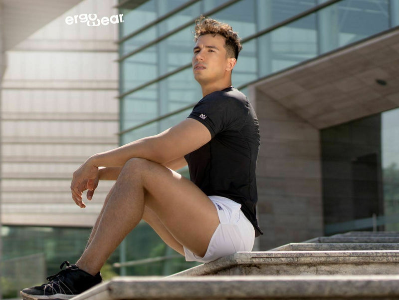 ErgoWear Gym Shorts With Inside Brief Feel Bikini Swim-Short White 1066 6 - SexyMenUnderwear.com