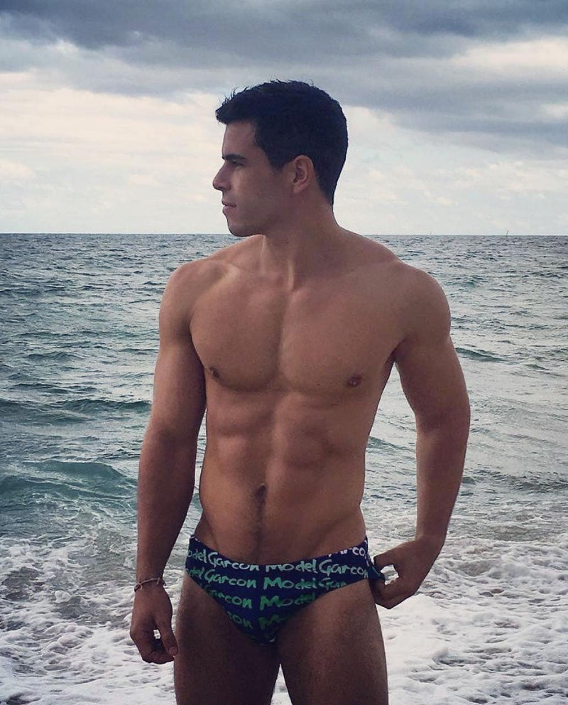 GARCON MODEL Swim-Brief Graffiti Low-Rise Swimwear Navy 9 - SexyMenUnderwear.com