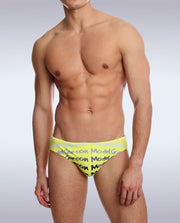 GARCON MODEL Swimwear Graffiti Low Rise Swim-Brief Zesty Yellow 9 - SexyMenUnderwear.com