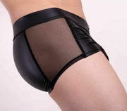 Gregg Homme Boxer Black-X Mesh Pleather Leather-Look Black 162605 84 - SexyMenUnderwear.com