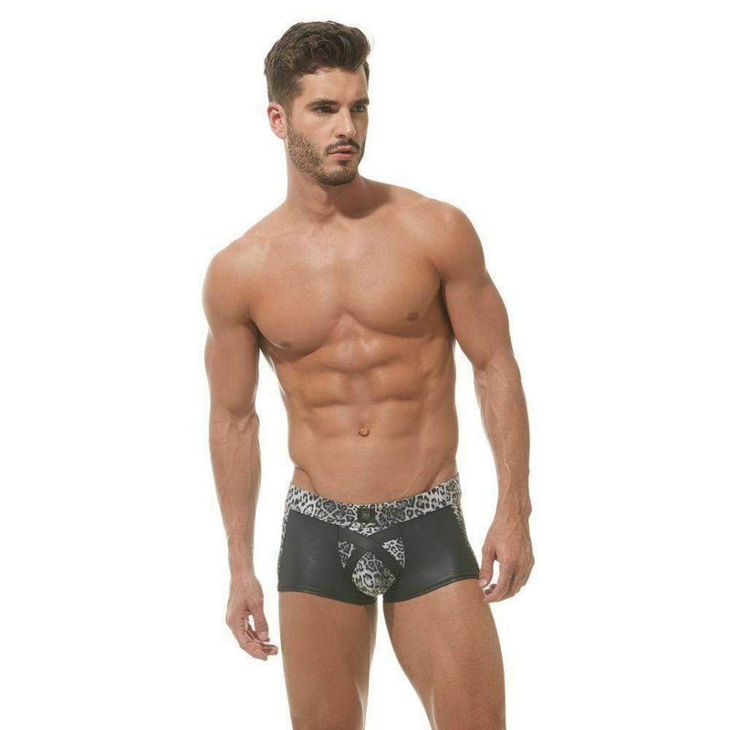 Gregg Homme Boxer Captive Print Leopard Trunk Grey 162305 45 - SexyMenUnderwear.com