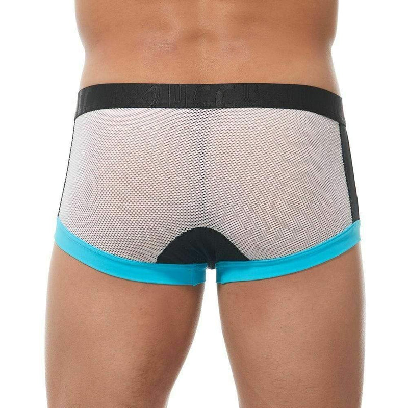 Gregg Homme Boxer Challenger Sporty Mesh Trunk White/Aqua 170505 63 - SexyMenUnderwear.com