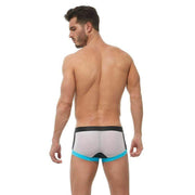 Gregg Homme Boxer Challenger Sporty Mesh Trunk White/Aqua 170505 63 - SexyMenUnderwear.com