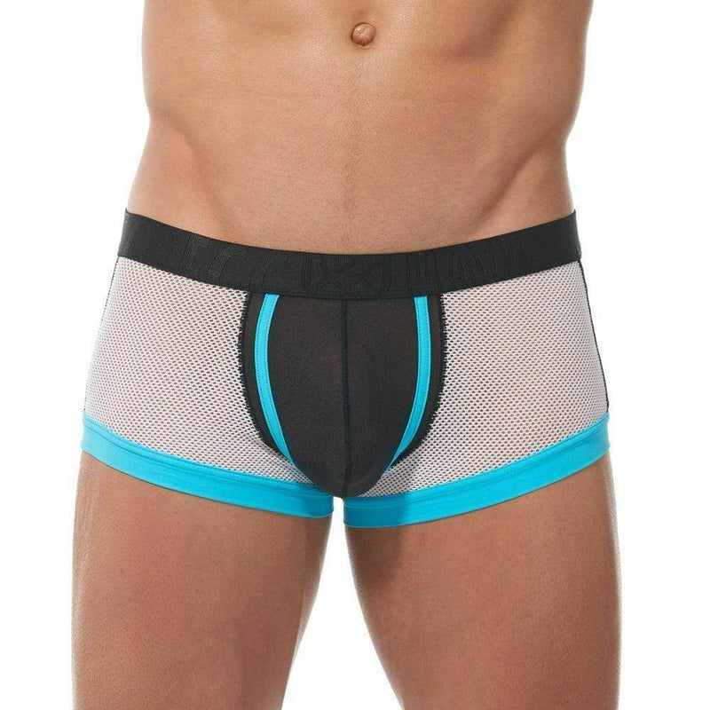 Gregg Homme Boxer Challenger Sporty Mesh Trunk White/Aqua 170505 63 - SexyMenUnderwear.com