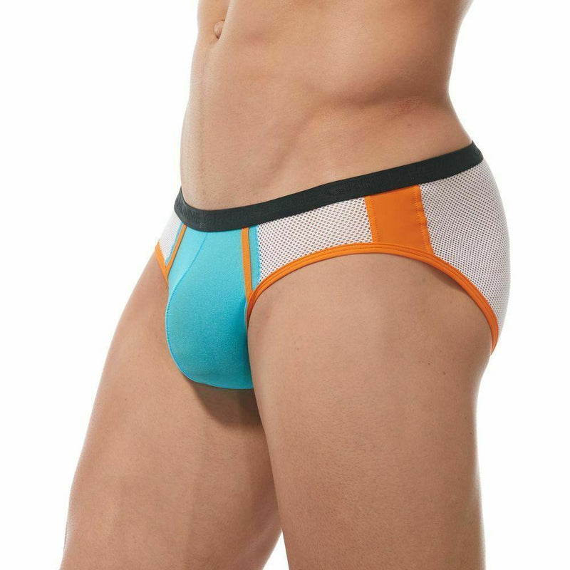 Gregg Homme Brief Challenger Sporty Mesh Canada Made White/Orange 170503 62 - SexyMenUnderwear.com