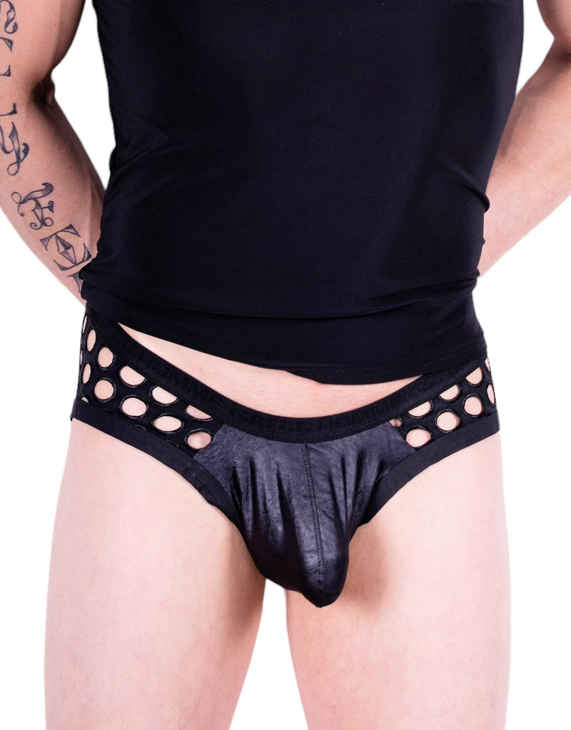Gregg Homme Brief City Limit Laser Cut Holes Black 122713 134 - SexyMenUnderwear.com