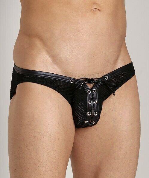 Gregg Homme Brief Mesh Faux-Leather lace-up Pouch 110603 163 - SexyMenUnderwear.com