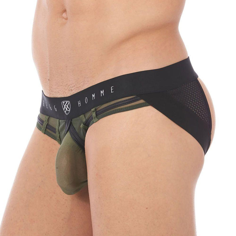 Gregg Homme Erupt Jockstrap 8 Ways Stretch Sheer Mesh Jock Khaki 140034 128 - SexyMenUnderwear.com