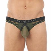 Gregg Homme Erupt Thong 8 Ways Stretch Sheer Mesh Khaki 140004 128A - SexyMenUnderwear.com