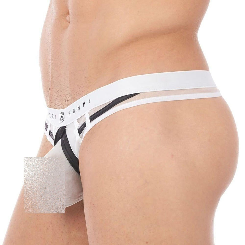 Gregg Homme Erupt Thong 8 Ways Stretch Sheer Mesh White 140004 128A - SexyMenUnderwear.com