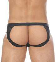Gregg Homme Jock Mercury Metallic Mesh Leather Look Jockstrap Silver 132634 76 - SexyMenUnderwear.com