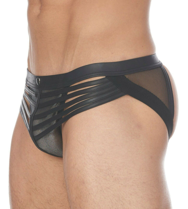 Gregg Homme Jock Mercury Metallic Mesh Leather Look Jockstrap Silver 132634 76 - SexyMenUnderwear.com