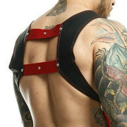 Harness MOB DNGEON Faux-Leather CropTop C-Ring Harness Cherry Red DMBL08 - SexyMenUnderwear.com