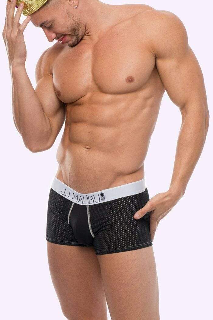 JJ Malibu Mens Underwear Mystery Mens Boxers Mesh Sexy Sports Boxers Black 1 - SexyMenUnderwear.com