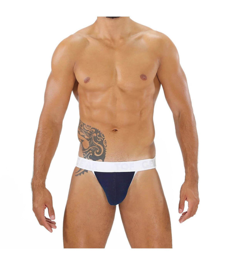 Jock TOF PARIS Alpha Jockstrap Sexy Soft Cotton Bi-Stretch Jersey Navy-White 30 - SexyMenUnderwear.com