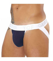 Jock TOF PARIS Alpha Jockstrap Sexy Soft Cotton Bi-Stretch Jersey Navy-White 30 - SexyMenUnderwear.com