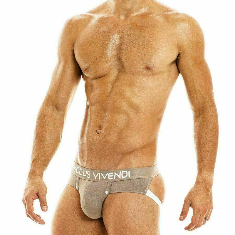 Jockstrap Modus Vivendi Jeans Jock Inspired Denim Press Studs Sand 05011 37 - SexyMenUnderwear.com