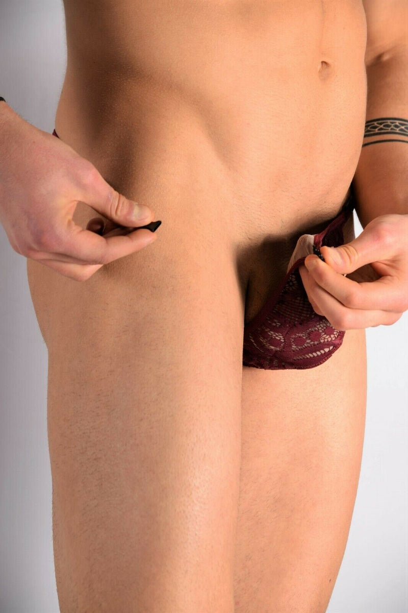LARGE L'Homme Invisible Lace Detachable Thong G-String Thong Burgundy MY83-OCE 1 - SexyMenUnderwear.com