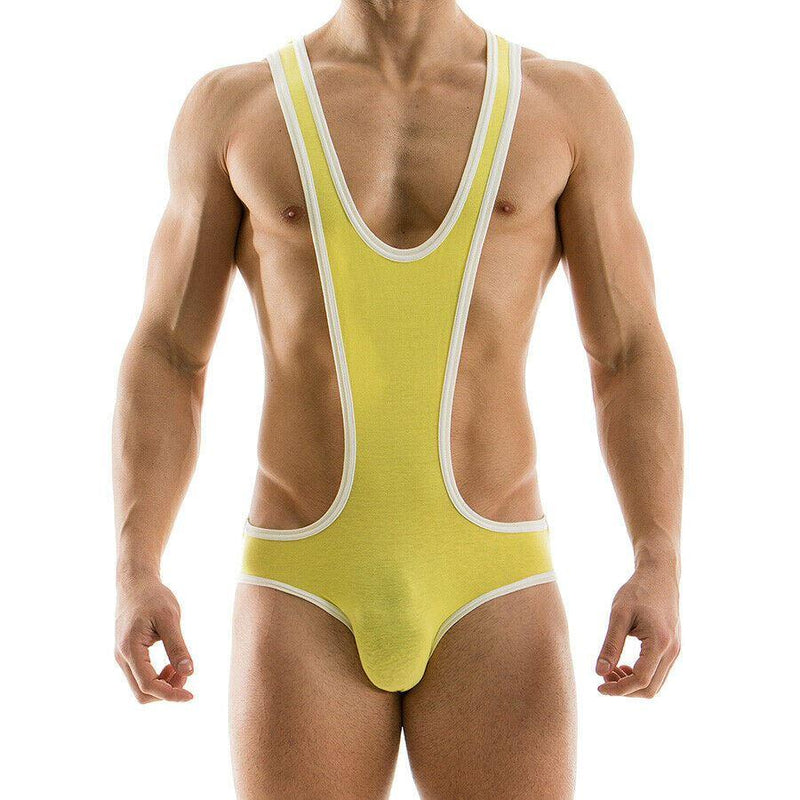 LARGE Modus Vivendi Singlet BodyWear Wresling suit lutteur Yellow 11281 18 - SexyMenUnderwear.com