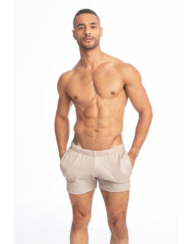 L'Homme Invisible Short Slim-Fit Fitlad Shiny Lurex Shorts Beige RWSHO 5 - SexyMenUnderwear.com