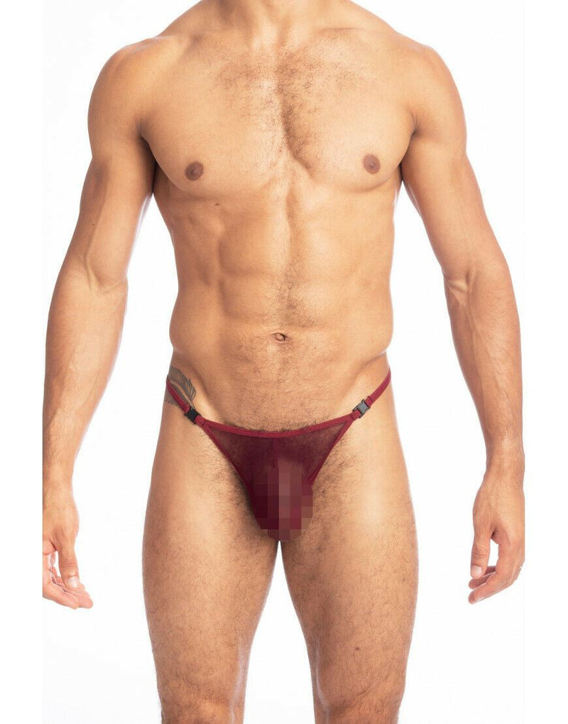 L'Homme Invisible String Striptease Thong See-Through Tulle Vinho Rosso UW21-6 - SexyMenUnderwear.com