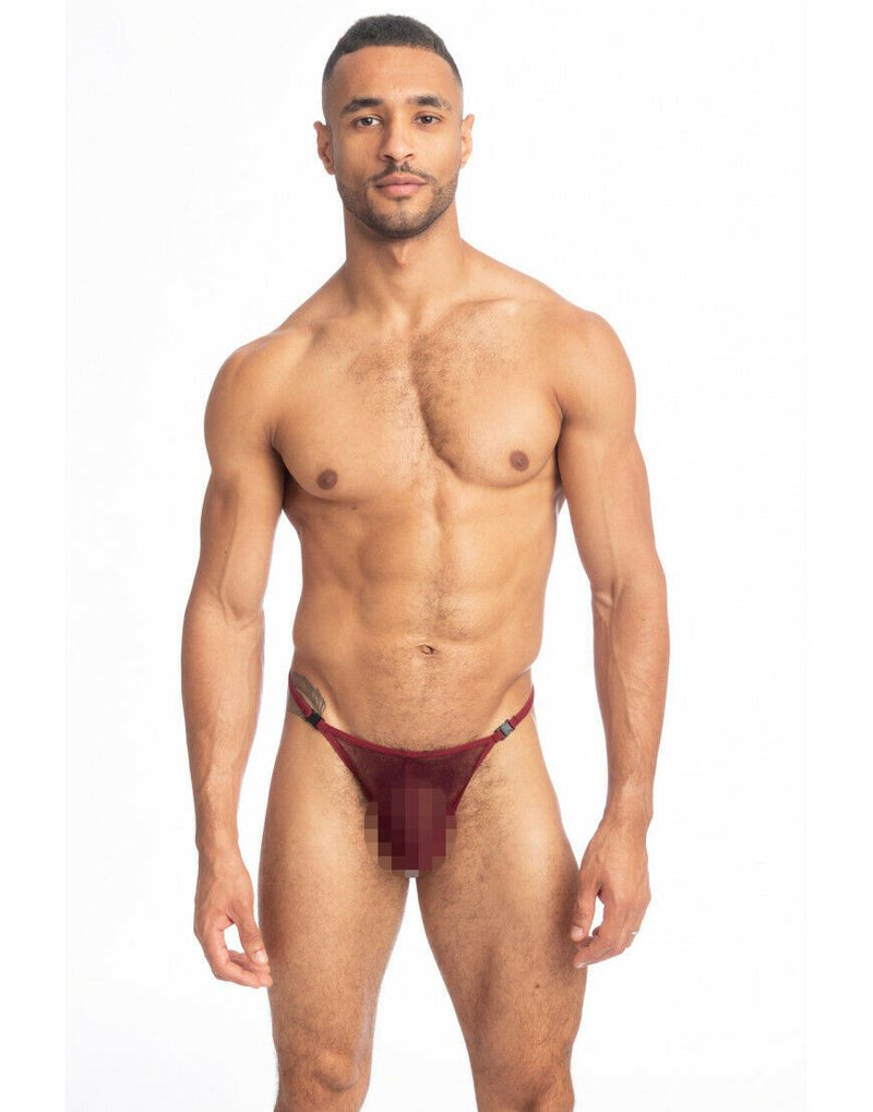 L'Homme Invisible String Striptease Thong See-Through Tulle Vinho Rosso UW21-6 - SexyMenUnderwear.com