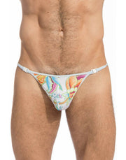 L'Homme Invisible Swim-String Detachable Snap Swim-Thong Floral Pattaya MY11X 2 - SexyMenUnderwear.com