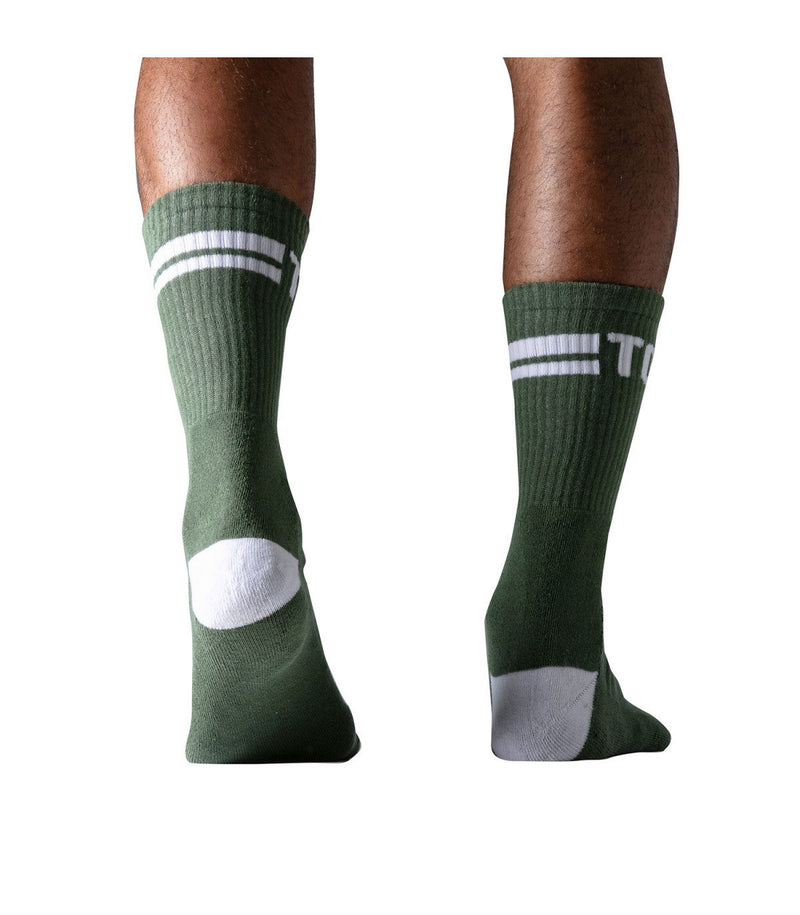 Long Socks TOF PARIS Cushioned Sole Mid-Calf Sock Khaki & White 4 - SexyMenUnderwear.com